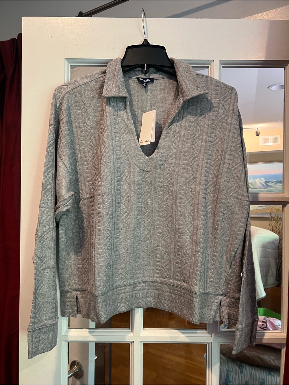 Splendid Light Gray Ribbed V-Neck Top